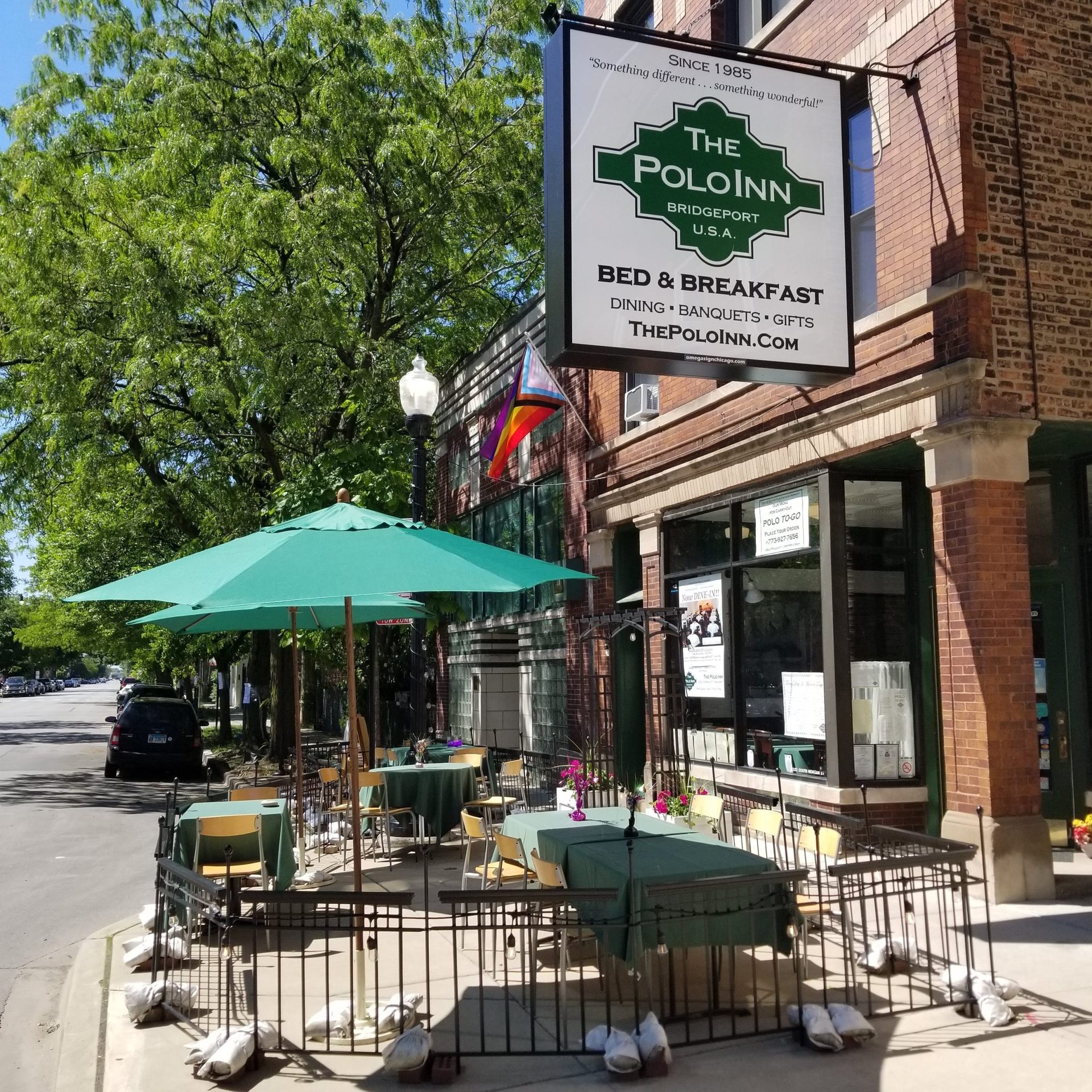The Polo Inn storefront and sidewalk café in Bridgeport